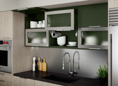 现代厨房嵌入金属绿端柜